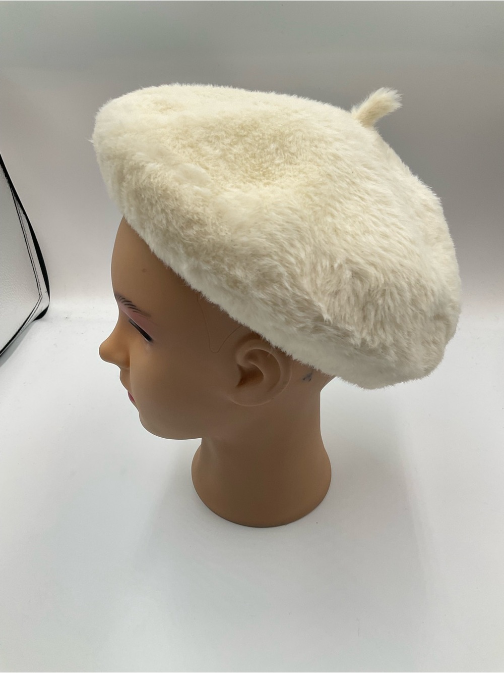Cream Faux Fur Beret for Kids - Soft Winter Hat